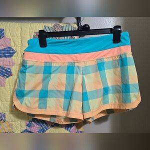 LULULEMON Aqua and Orange Athletic Shorts with Elastic Waistband